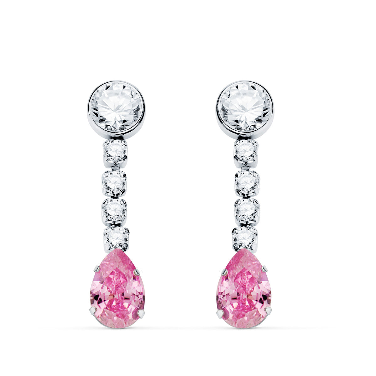 Pink stone teardrop long earrings: 18 kt white gold – 21397 Rs