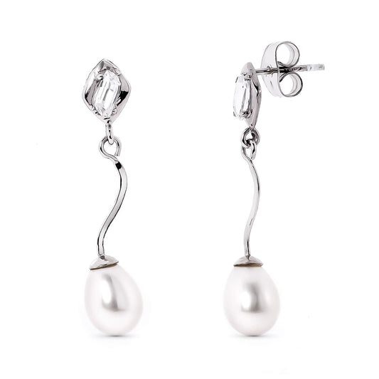 Curved pearl earrings: 18 kt white gold