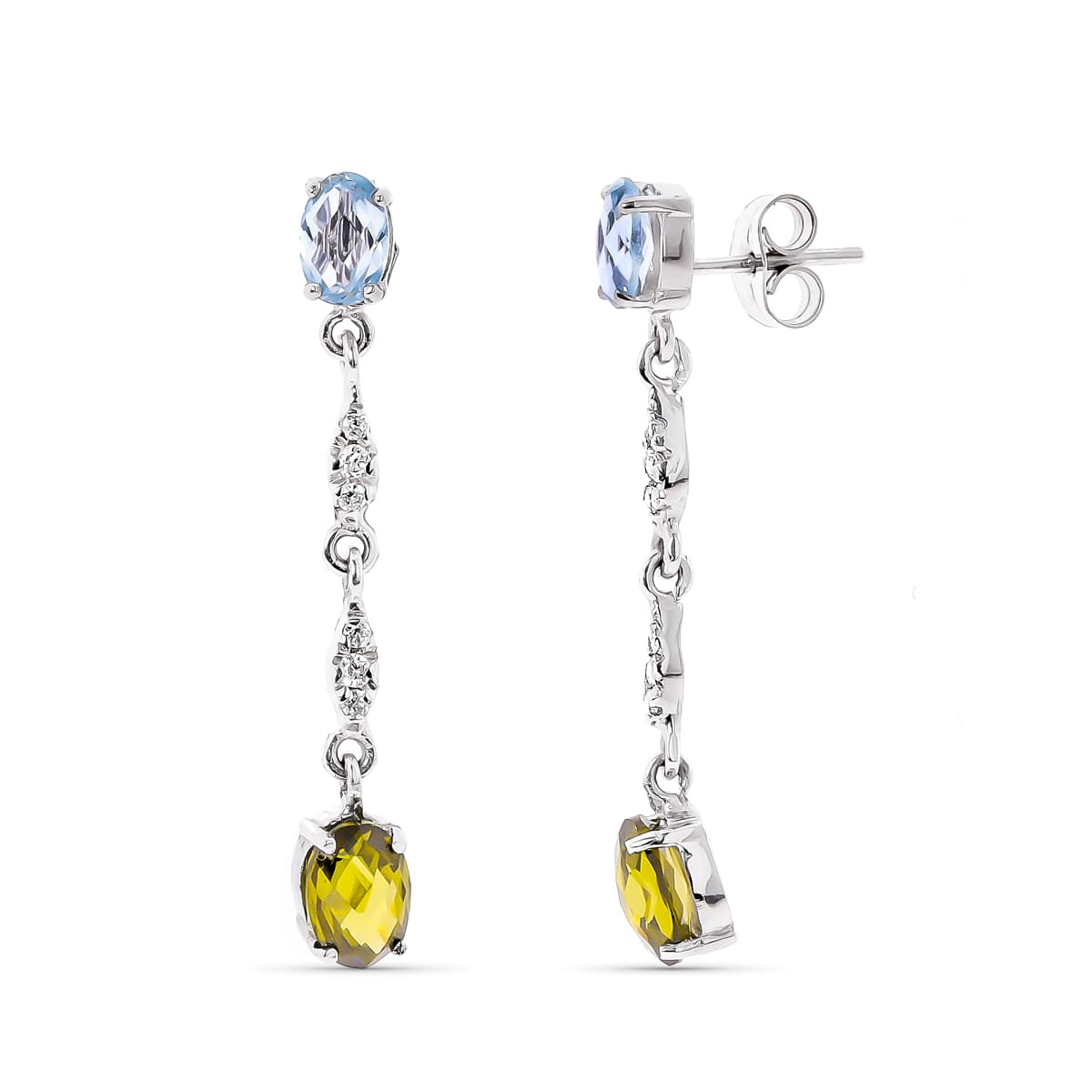 Vibrant earrings: 18 kt white gold with aquamarine and topaz – 15267