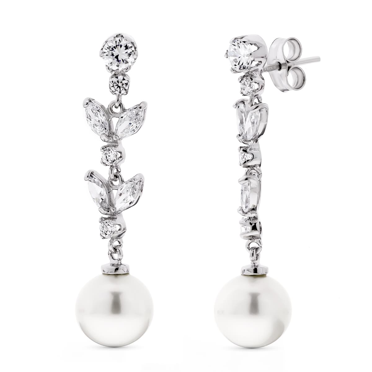Leaf pearl earrings: 18 kt white gold