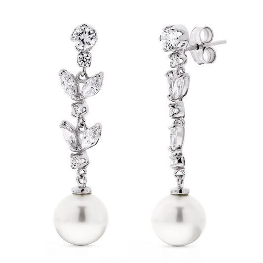 Leaf pearl earrings: 18 kt white gold