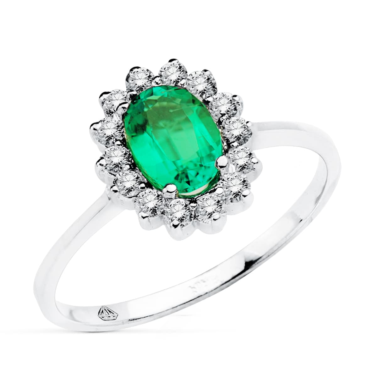 Oval emerald ring: 18kt white gold 0.75ct emerald and 0.29ct diamonds – 1695 2 Es