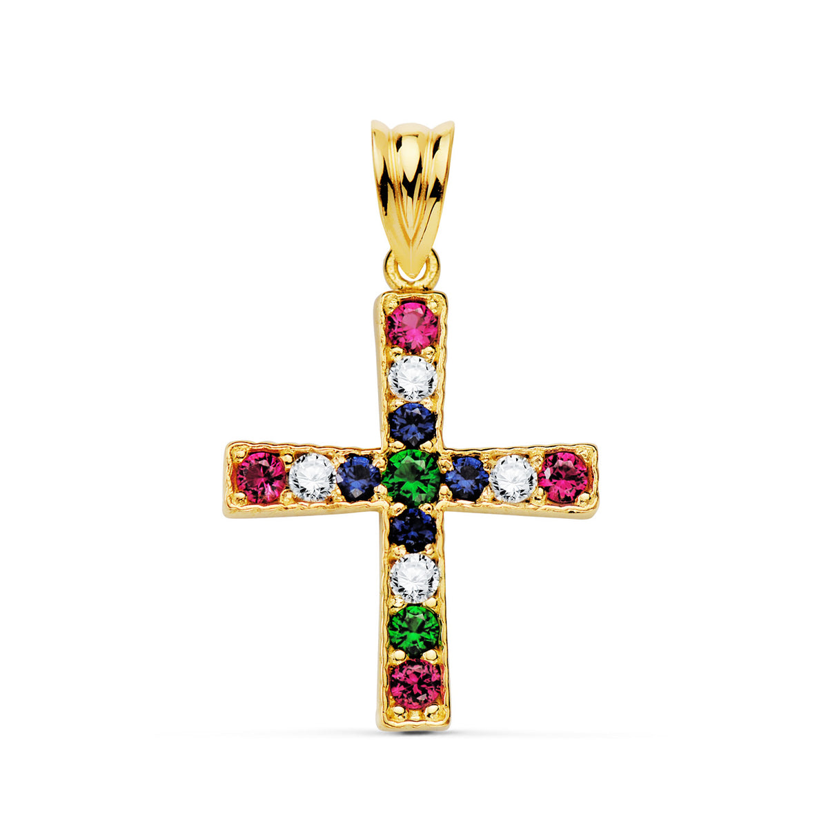 Multi-colored cross pendant: 18 kt yellow gold with zirconias – 22146