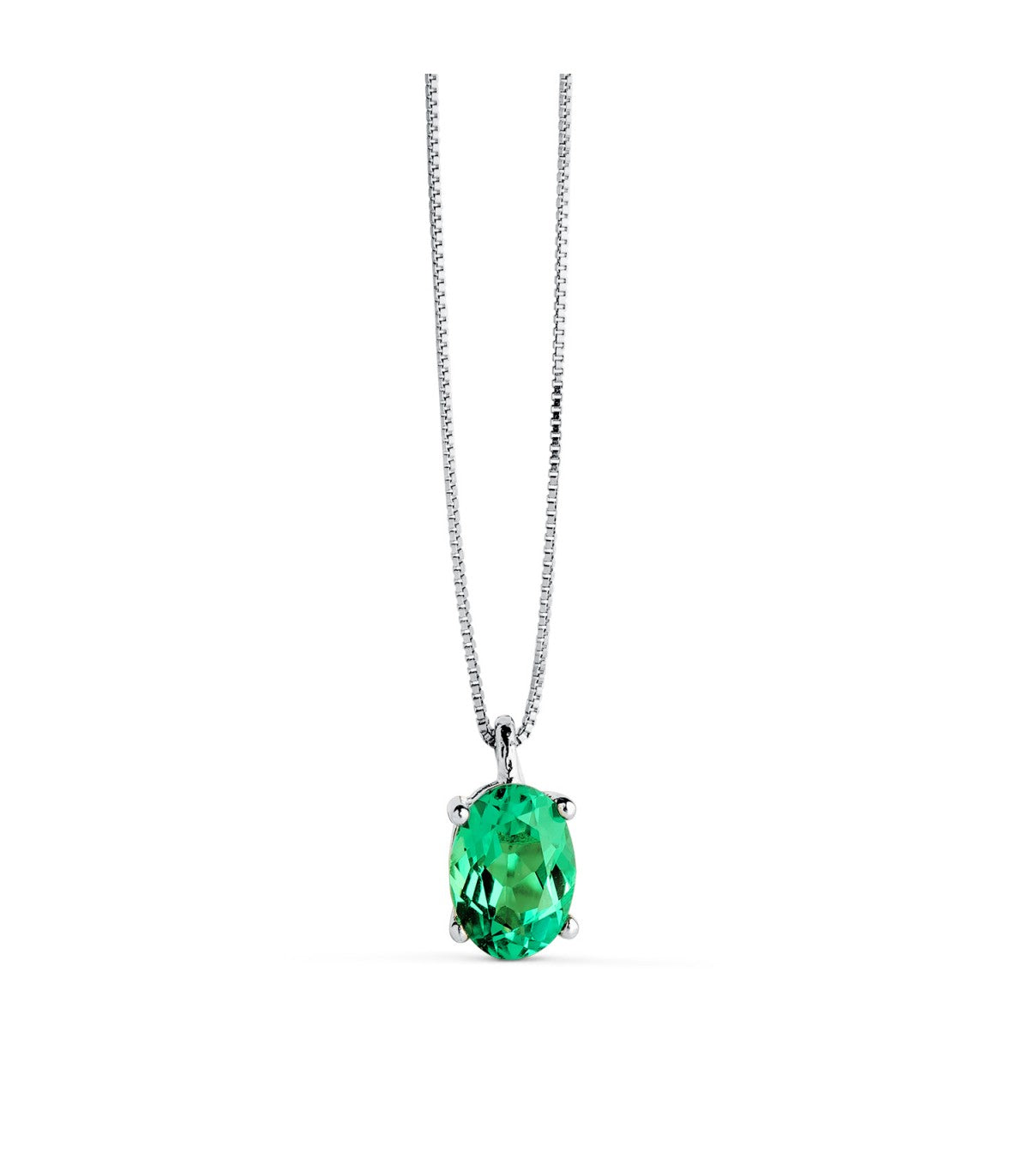 Oval emerald necklace: 18 kt white gold with 0.79ct emerald – Gargantilla Esmeralda Nora Oro Blanco 18K