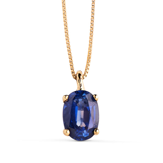 Oval sapphire necklace: 18 kt yellow gold with 0.98ct