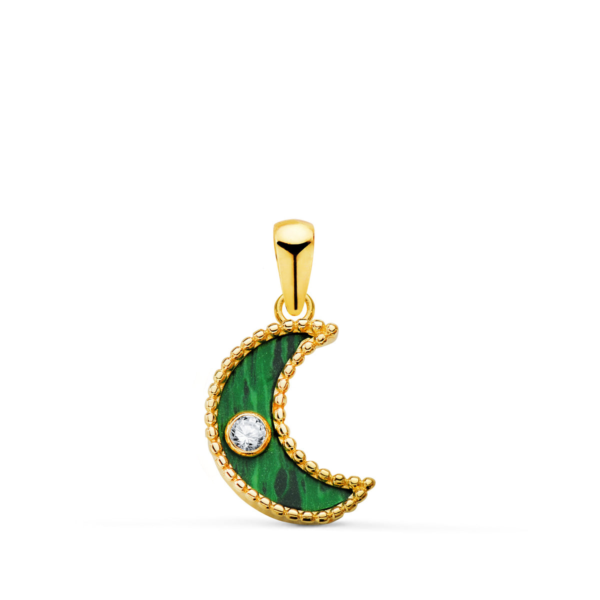 Malaquita moon necklace: 18 kt yellow gold with zirconia – 21434