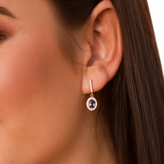 Anastasia earrings: 18 kt bicolor gold with sapphire and zirconias