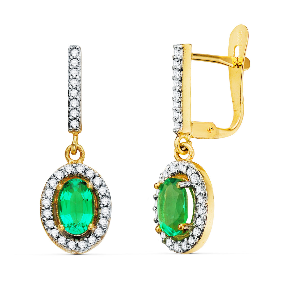 Anastasia earrings: 18 kt bicolor gold with emerald and zirconias – 21317 Es