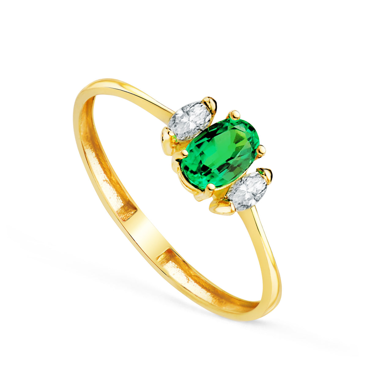 Trieny ring: 18 kt yellow gold with emerald and diamonds – P30187 2Oaes