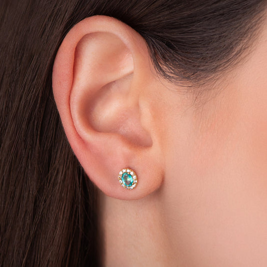 Paraiba topaz royal earrings: 18 kt yellow gold with zirconias