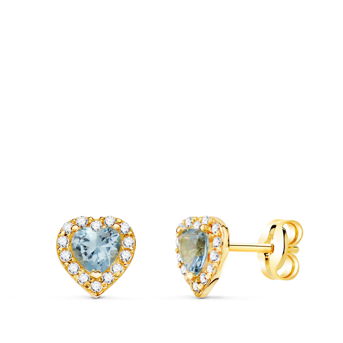 Heart aquamarine earrings: 18 kt yellow gold with zirconias – N9848 3Pam