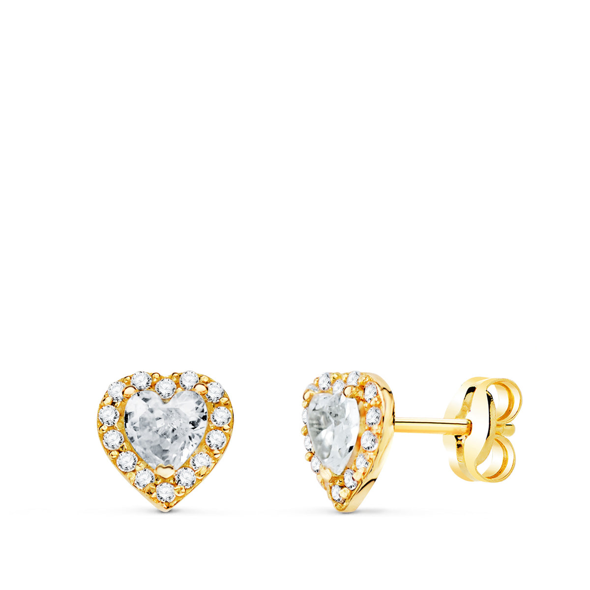 Heart brilliant earrings: 18 kt yellow gold with zirconias