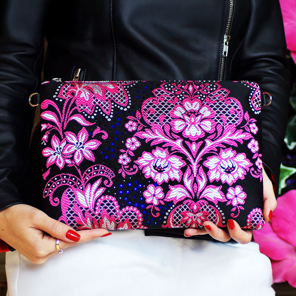 Tela Fallera bag lateral pink leather with Swarovski