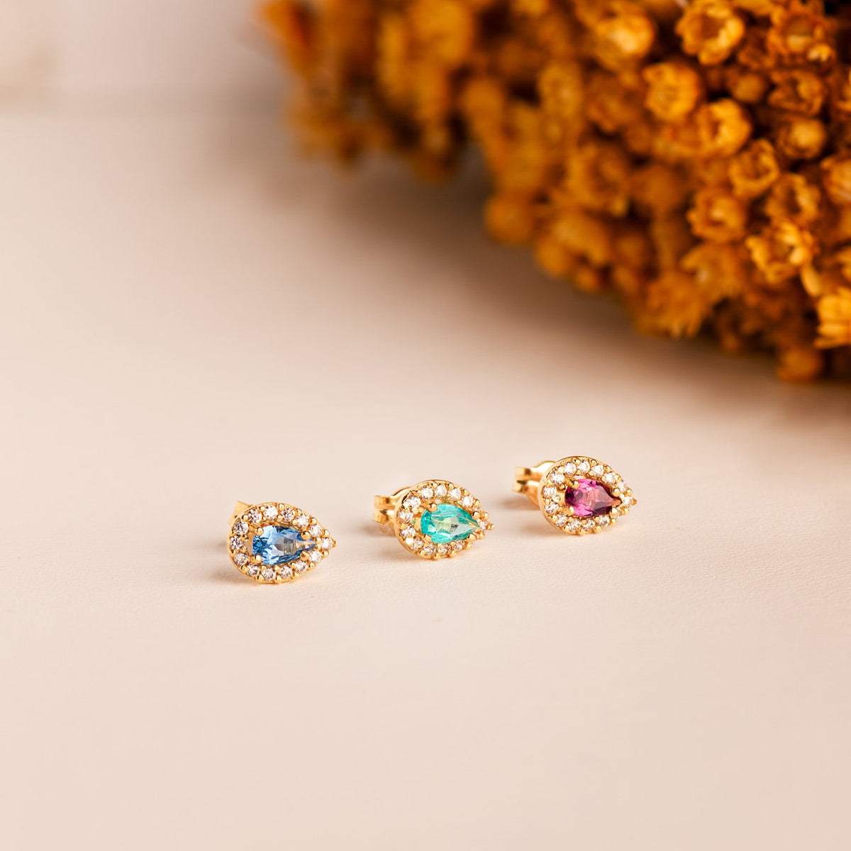 Emily blue earrings: 18 kt yellow gold with zirconias – 21432Pen