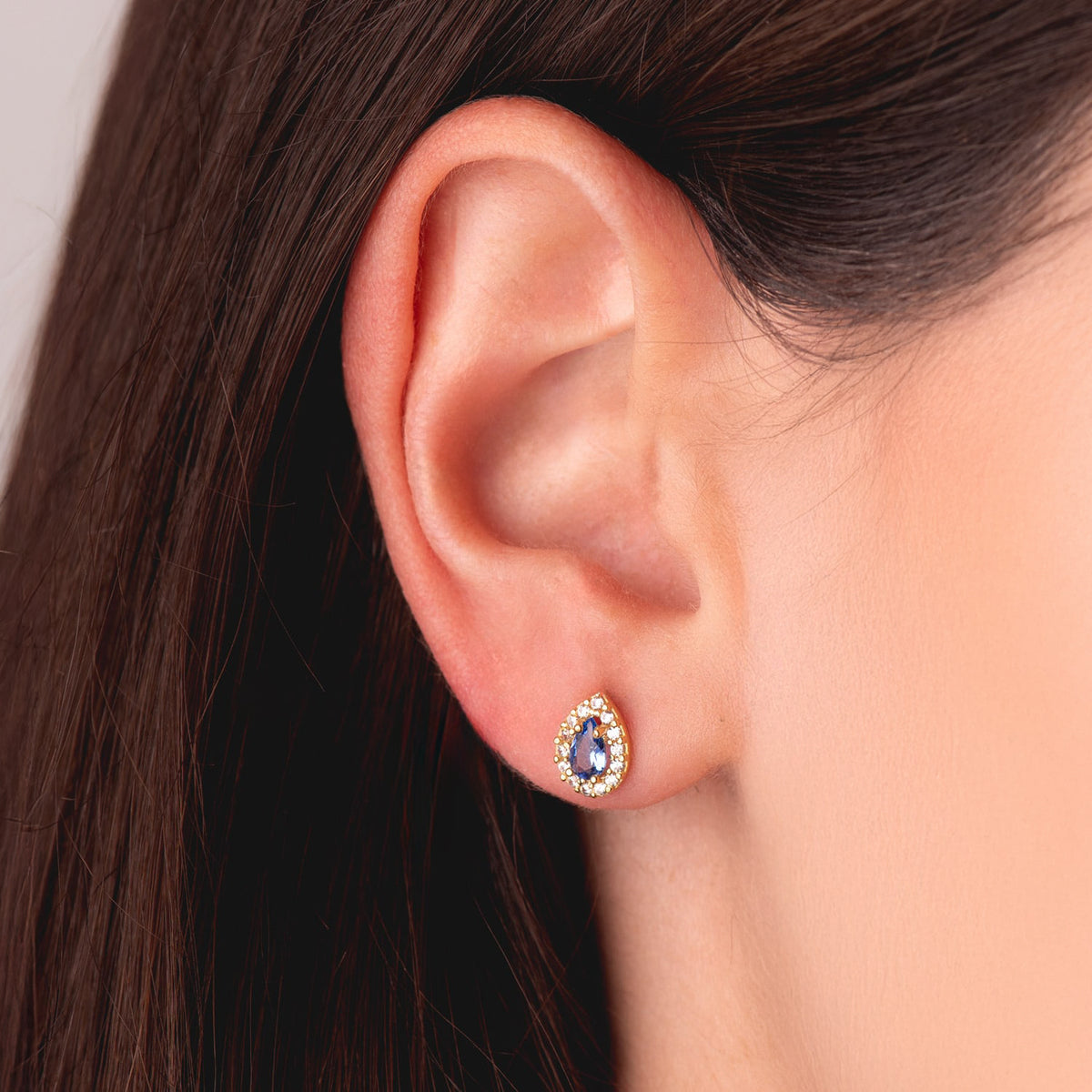 Emily blue earrings: 18 kt yellow gold with zirconias