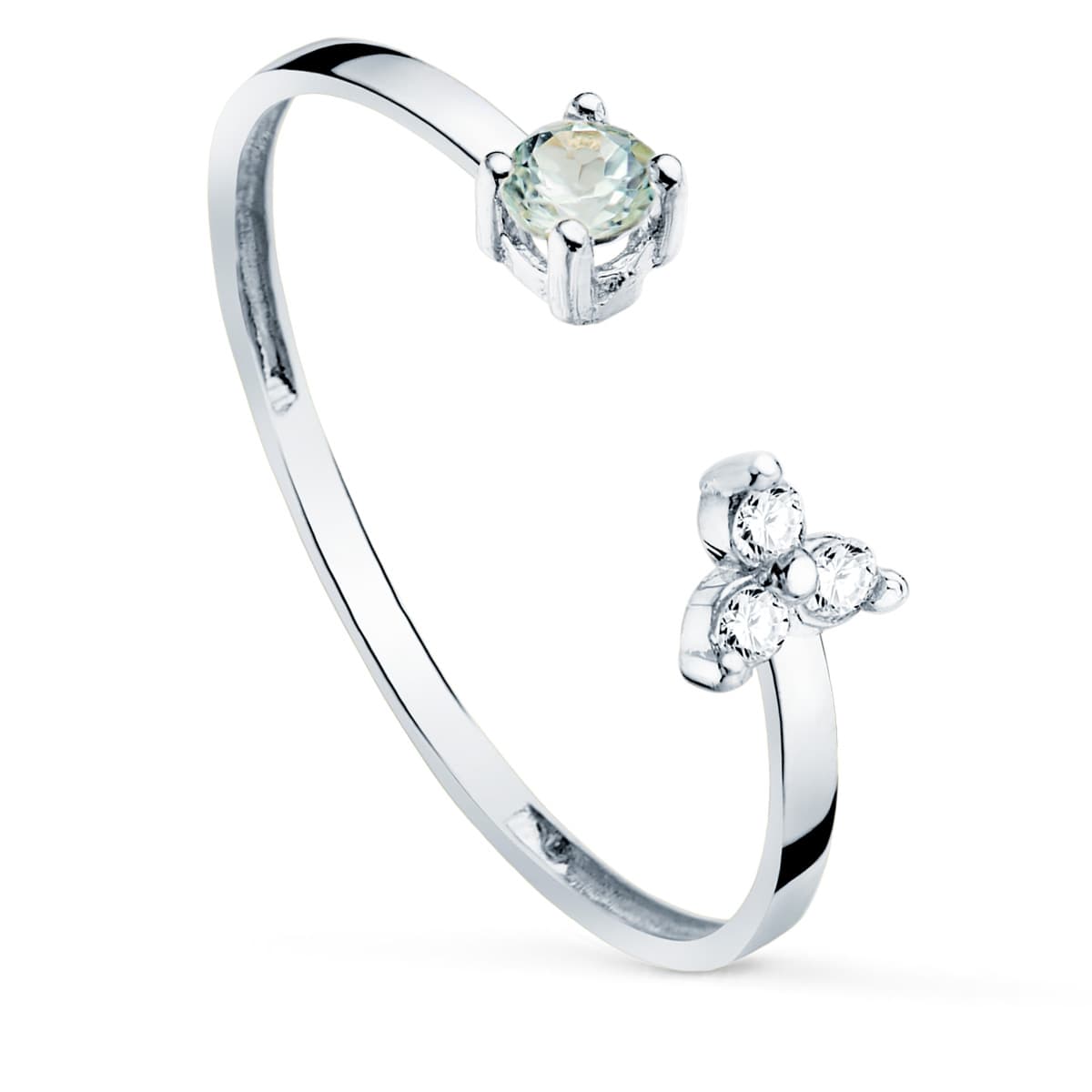 Open aquamarine ring: 18 kt white gold with diamonds – P30154 Obam