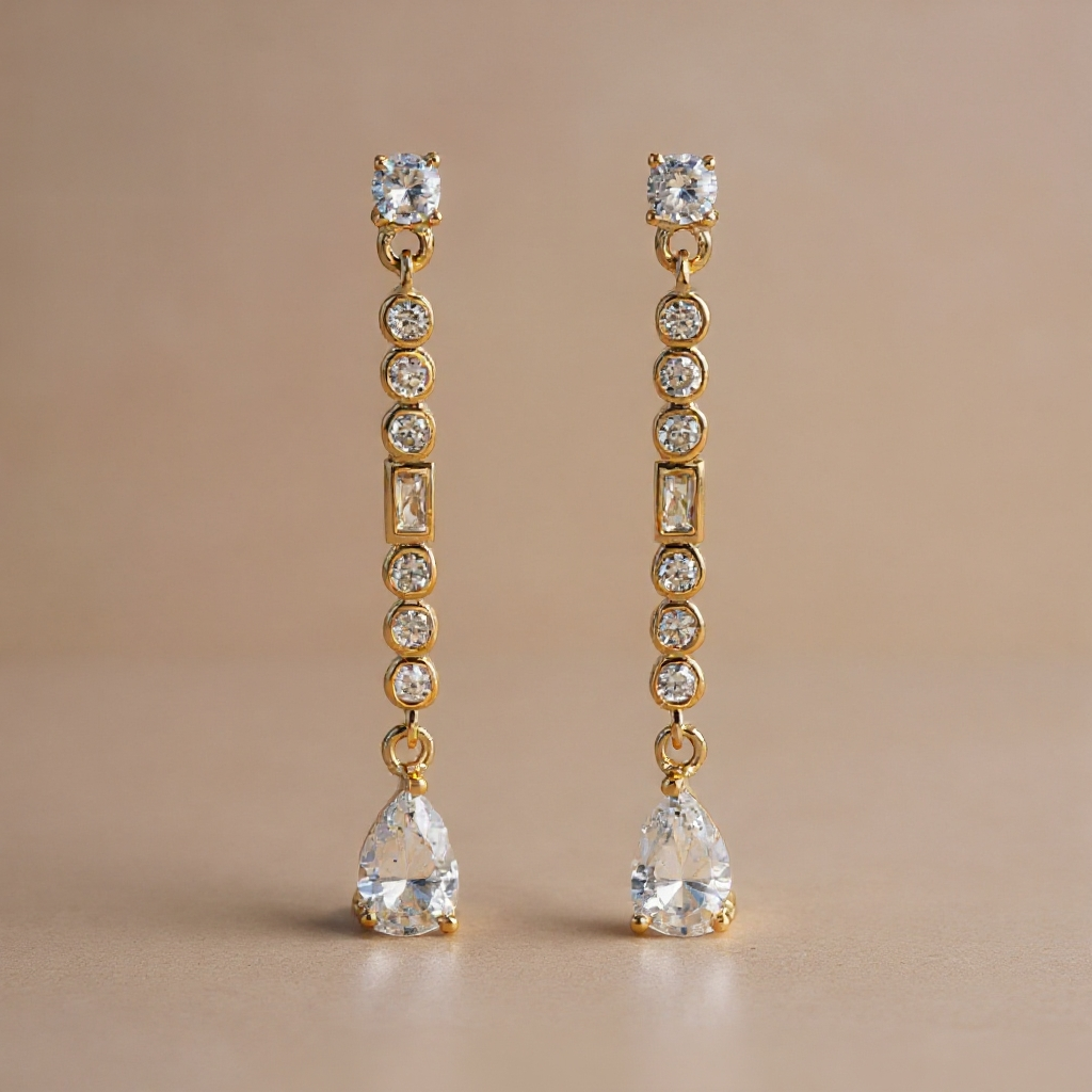 Louise earrings: 925 sterling silver 18 kt gold plated with zirconias – Pendientes 2 De Plata De Ley Louise Gold