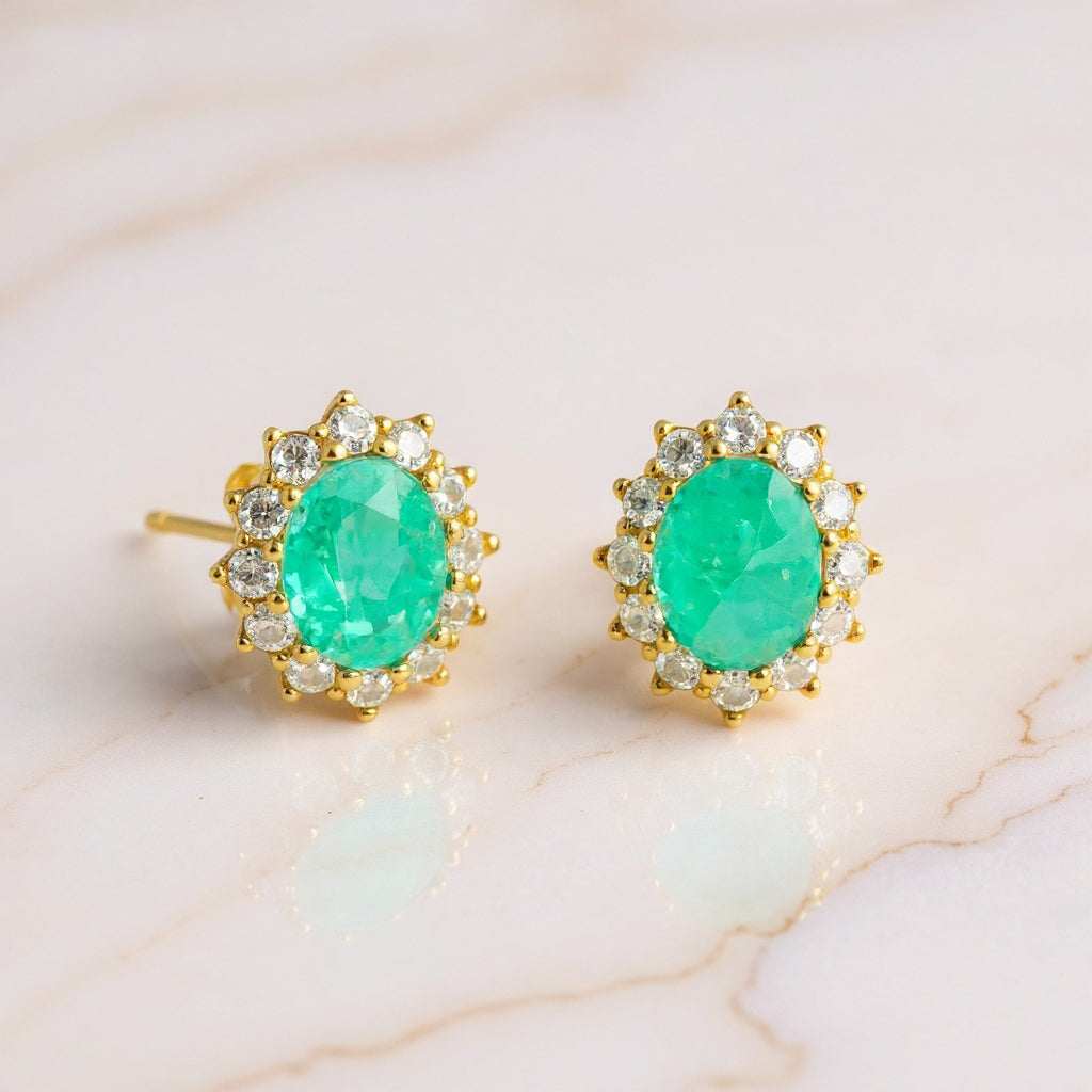 Royal earrings: 925 sterling silver 18 kt gold plated with zirconias – Pendientes 1 Royal Plata De Ley Oro 18K