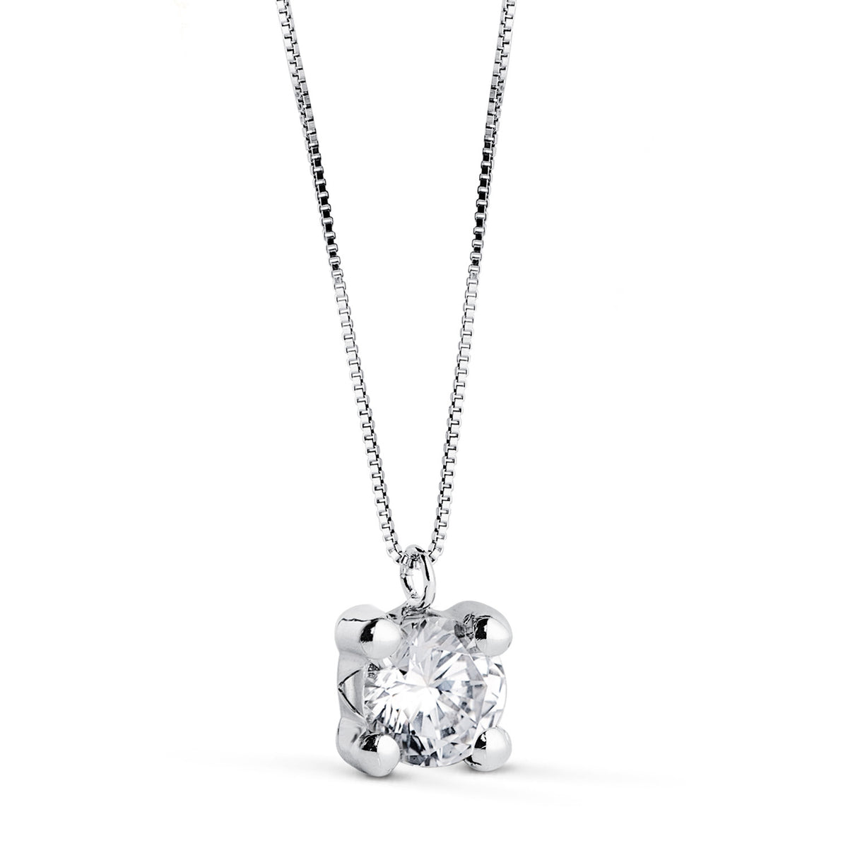 Lively solitaire necklace: 18 kt white gold with 6mm zirconia – N5700 6B