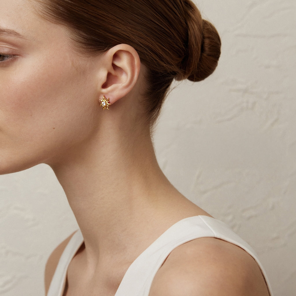 Sun earrings: yellow gold with 0.5ct solitaire diamond – Sun Earrings 1 Yellow Gold With 0.5Ct Solitaire Lab Diamonds Igi Certificate