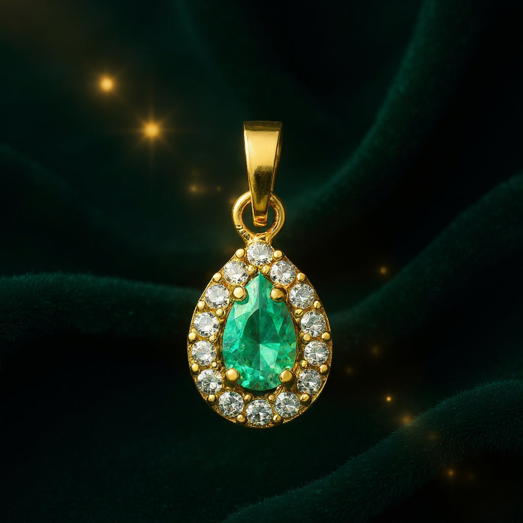 Teardrop topacio pendant: 18 kt yellow gold with zirconias