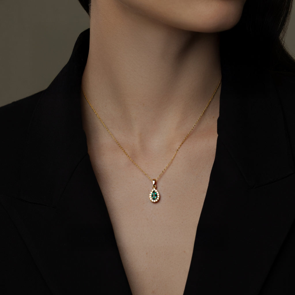 Teardrop topacio pendant: 18 kt yellow gold with zirconias – Teardrop Topacio Pendant Mini Ok