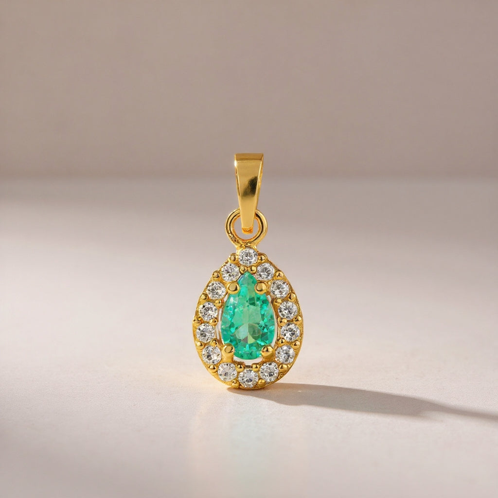 Teardrop topacio pendant: 18 kt yellow gold with zirconias – Teardrop Topacio Pendant
