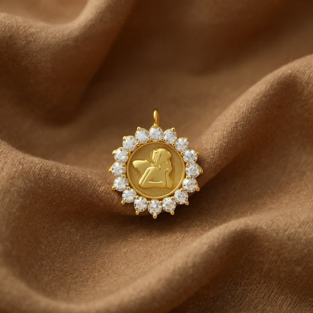Angel Madonna Sixtina necklace: 925 sterling silver 18 kt gold plated with zirconias – Angel Medal