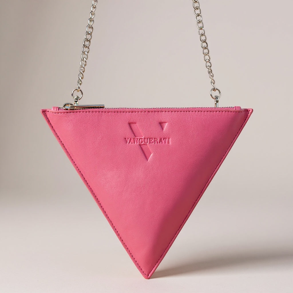 Triangle bag pink leather – Triangular Pink Leather Bag