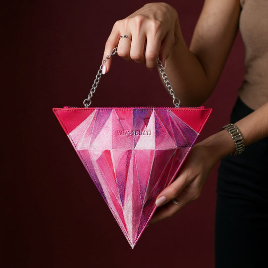 Triangle bag hand-painted diamond pink leather