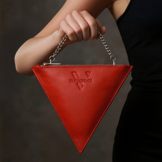 Triangle bag red leather