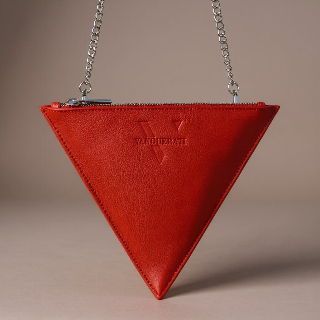 Triangle bag red leather – Triangular Granulated Red Leather Bag