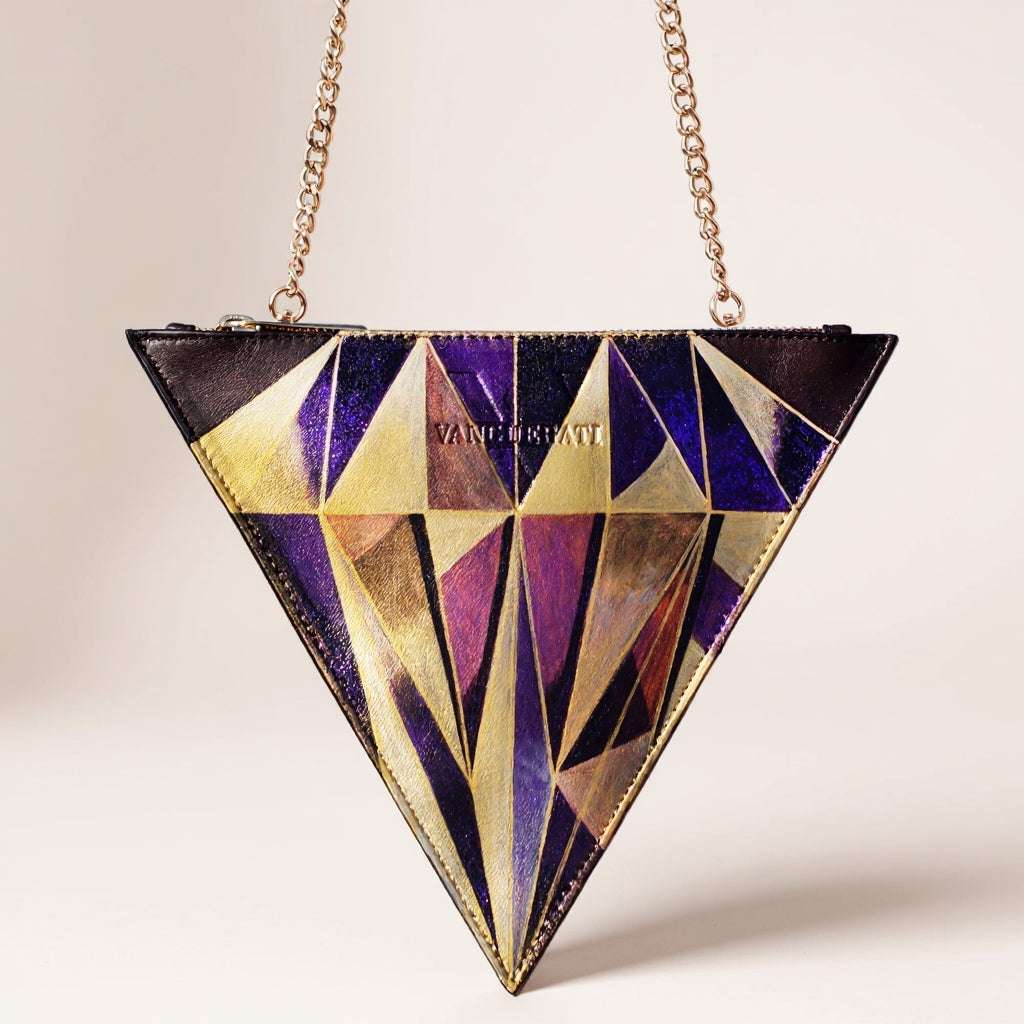 Triangle bag hand-painted diamond brown leather