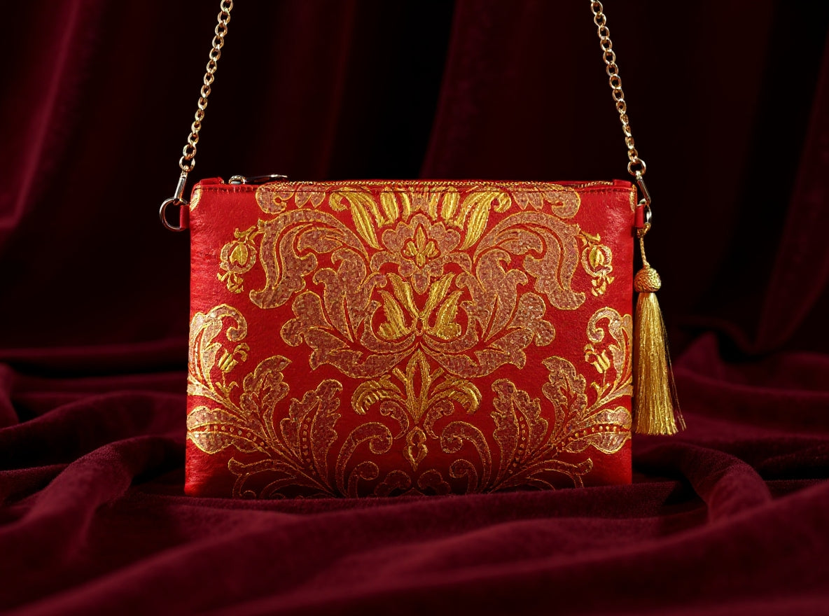 Fallera Red Gold Leather Bag