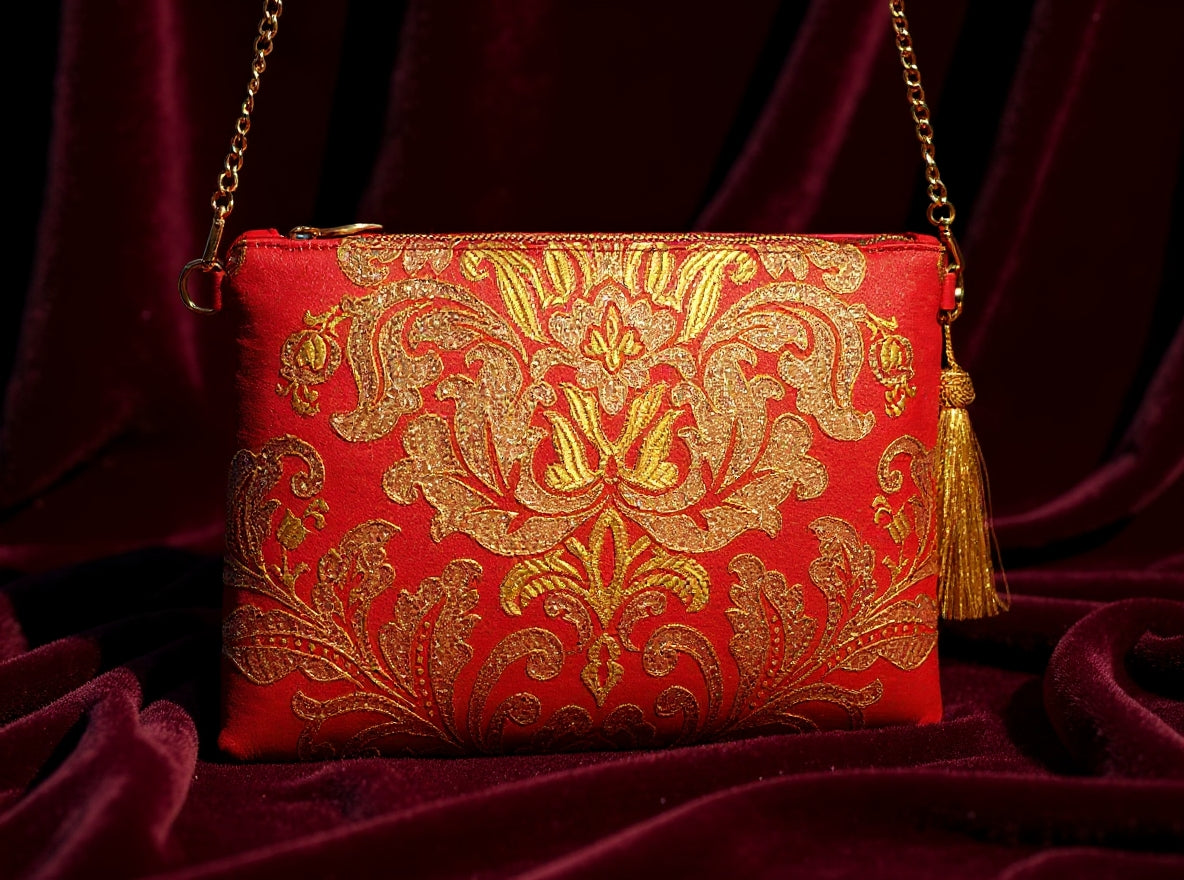 Fallera Red Gold Leather Bag