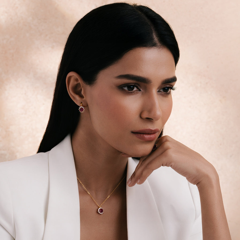 Royal red necklace: 925 sterling silver 18 kt gold plated with zirconias – Emily Red Necklace