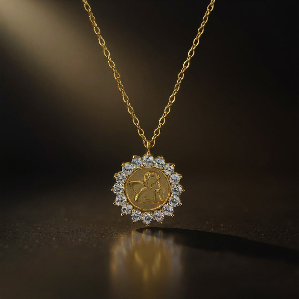 Angel Madonna Sixtina necklace: 925 sterling silver 18 kt gold plated with zirconias – Angel Madonna Sixtina Necklace