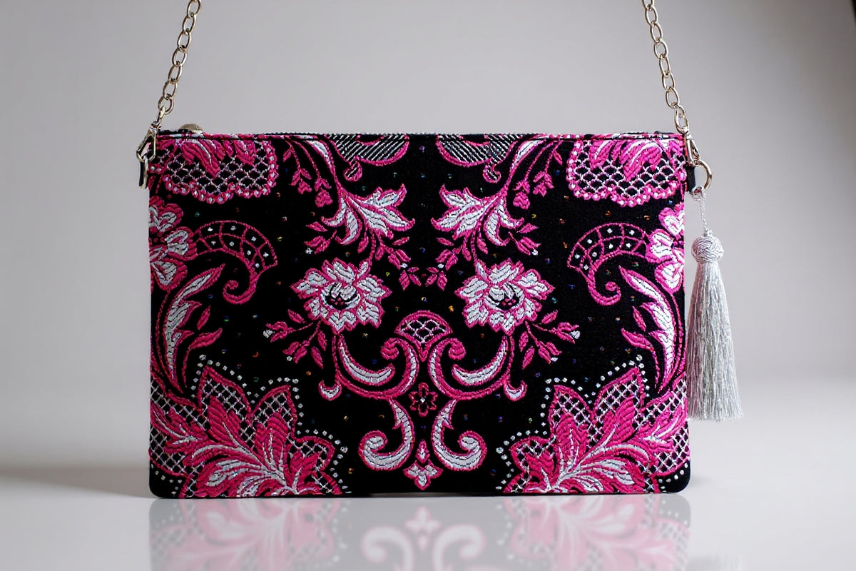 Tela Fallera bag pink leather with Swarovski – Fallera Pink Leather Bag With Swarovski