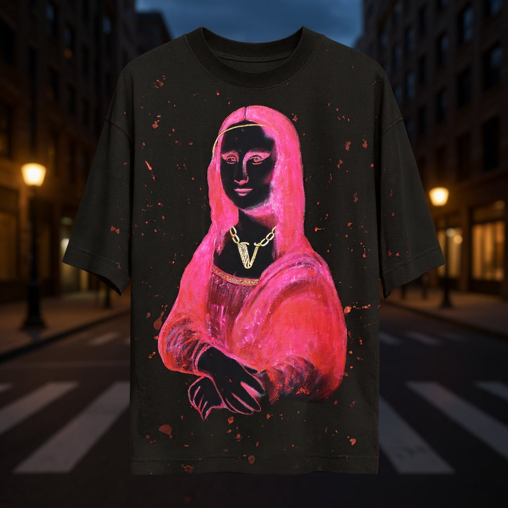 Pink Monalisa neon hand-painted T-shirt – Monalisa Tshirt