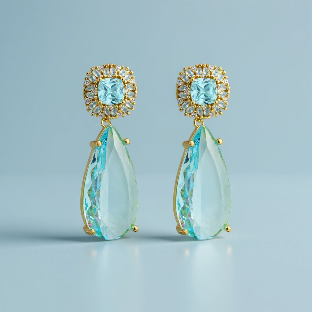 Oceane earrings: 925 sterling silver 18 kt gold plated with zirconias – Pendientes De Plata De Ley Con Circonitas