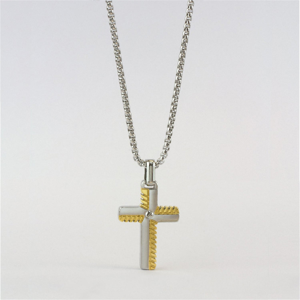 Two-Tone Cross Necklace: Stainless Steel