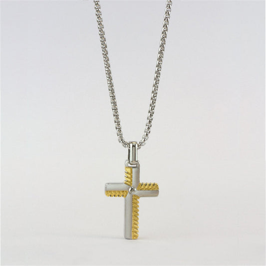 Two-Tone Cross Necklace: Stainless Steel
