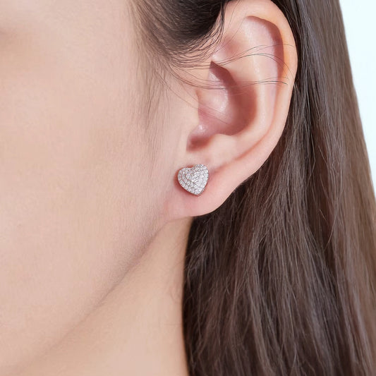 Moissanite heart stud earrings: GRA certified 925 sterling silver