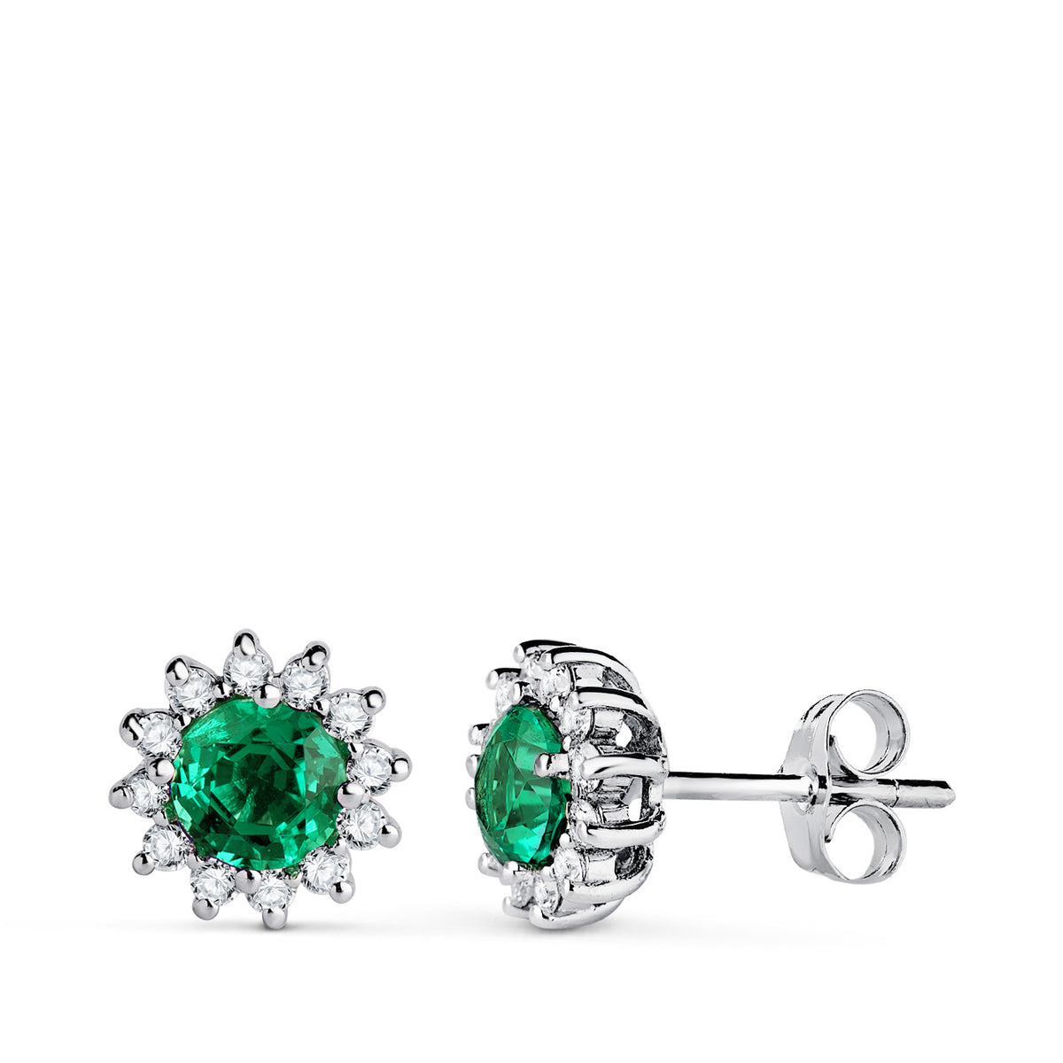 Round emerald earrings: 18 kt white gold with 0.96 emeralds and 0,34ct diamonds – P30180 1Obes