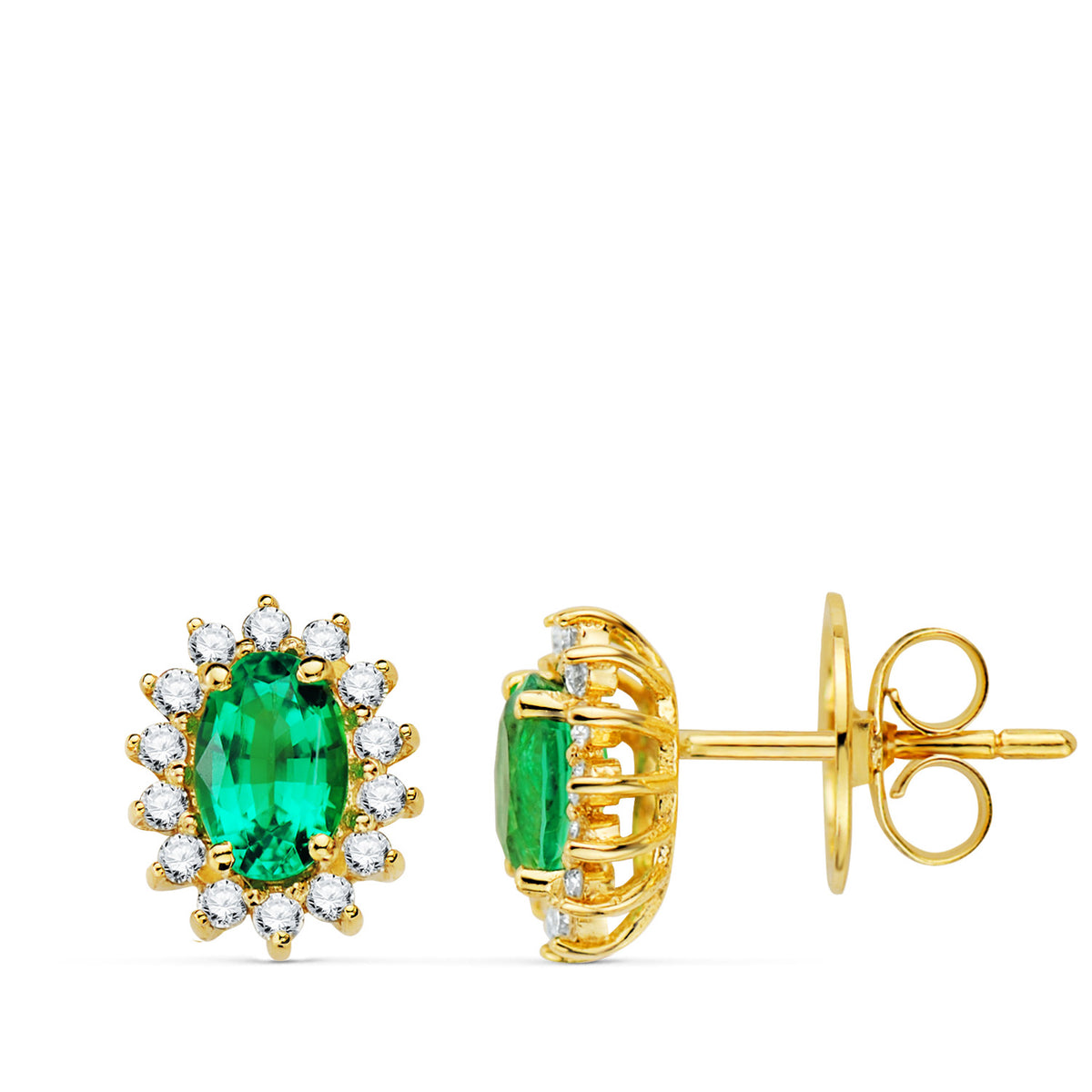 Oval emerald earrings: 18 kt yellow gold with 0,78 emeralds and 0,28ct diamonds – 1724 1Oaes