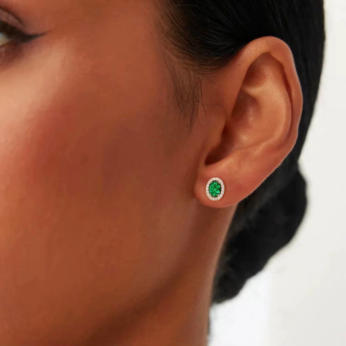 Royal Emerald Halo Stud Earrings | 18K Gold Plated 925 Sterling Silver