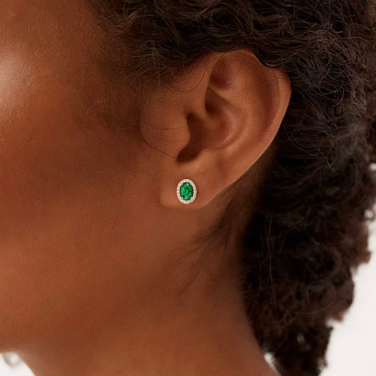 Royal Emerald Halo Stud Earrings | 18K Gold Plated 925 Sterling Silver