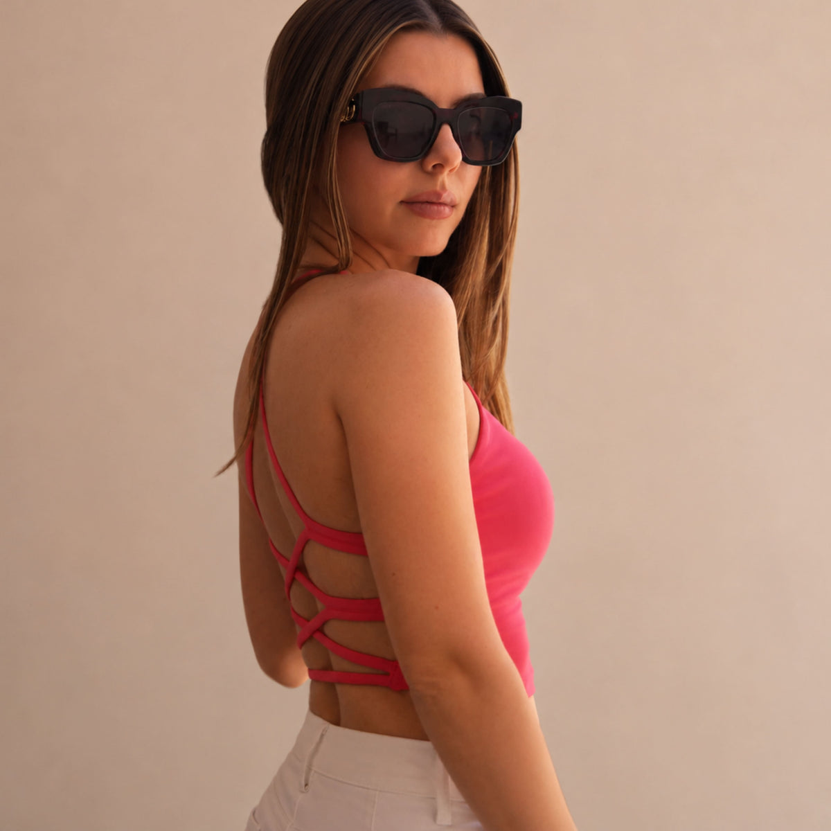 Crisscross Back Longline Sports Bra | Fuchsia – Crisfuchsia