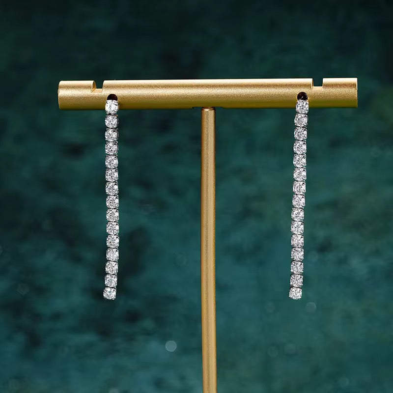 Moissanite Tennis Drop Earrings | Gold plated 925 Sterling Silver