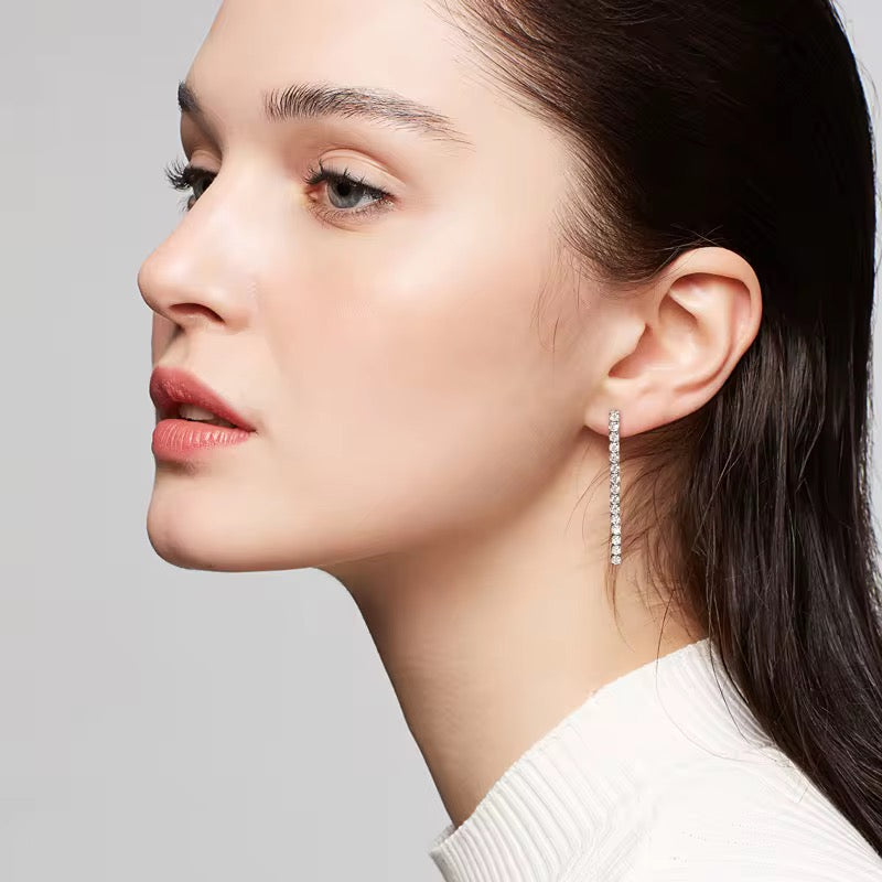 Moissanite Tennis Drop Earrings | Gold plated 925 Sterling Silver